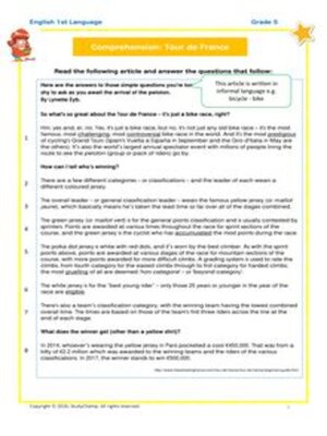 cover image of Grade 5 English: Comprehension - Tour de France